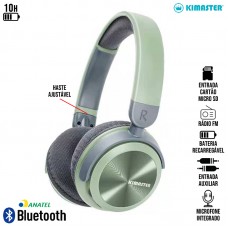 Headphone sem Fio Bluetooth/Aux/Rádio FM/SD Drivers 40mm Ajustável com Microfone Elite K9 Kimaster - Verde